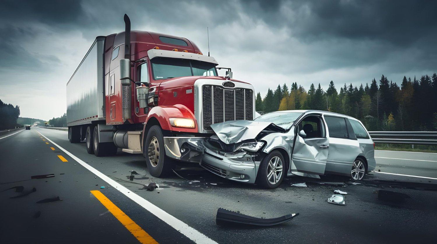 Accidente de camión y coche en carretera
